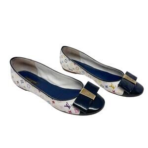 Louis Vuitton Murakami Multicolor Monogram Bow Ballet Flats Navy Size 36.5